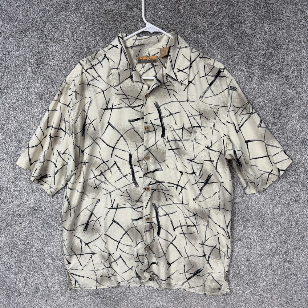 Vintage 90s Y2K Bobby Chan Shirt L Silk Resortwear Coastal Grandfather Normcore